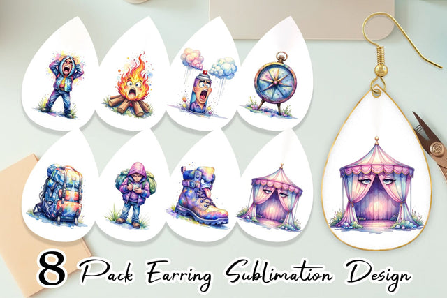 Earring Watercolor Funny Sarcastic Camping Gear Sublimation artnoy 