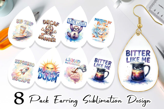 Earring Watercolor Funny Sarcastic Coffee Art Sublimation artnoy 
