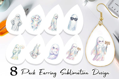 Earring Watercolor Funny Sarcastic Mood Ghost Sublimation artnoy 
