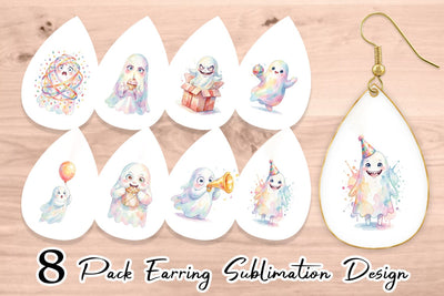 Earring Watercolor Funny Ugly Cute Party Ghost Sublimation artnoy 
