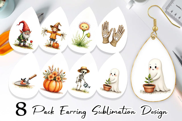 Earring Watercolor Garden Ghouls Sublimation artnoy 