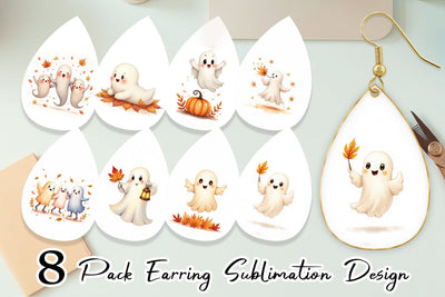 Earring Watercolor Ghost Autumn Leaves Sublimation artnoy 