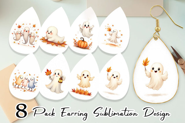 Earring Watercolor Ghost Autumn Leaves Sublimation artnoy 