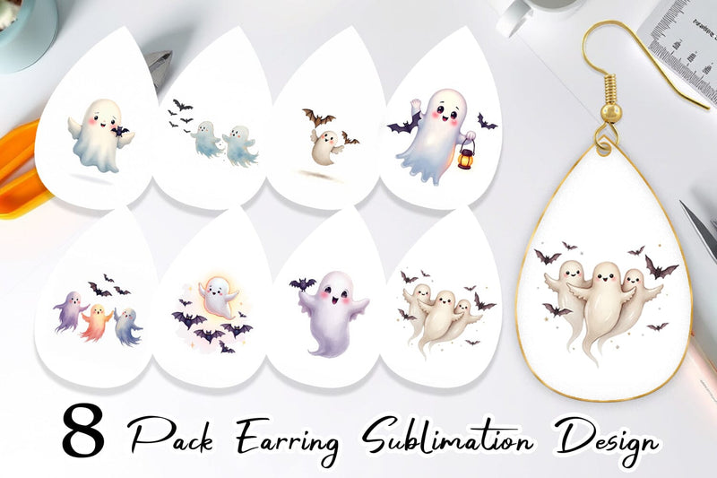 Earring Watercolor Ghost Bat Friends Sublimation artnoy 