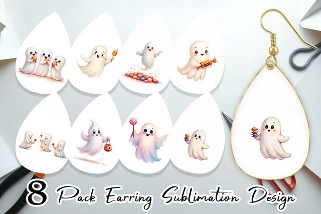 Earring Watercolor Ghost Candy Party Sublimation artnoy 