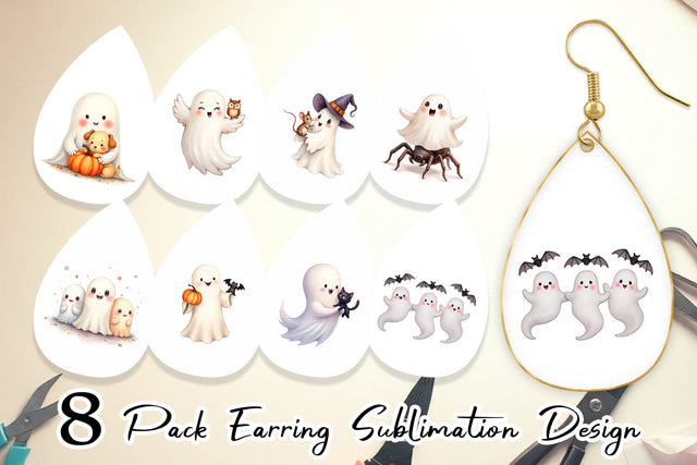 Earring Watercolor Ghost Halloween Pets Sublimation artnoy 