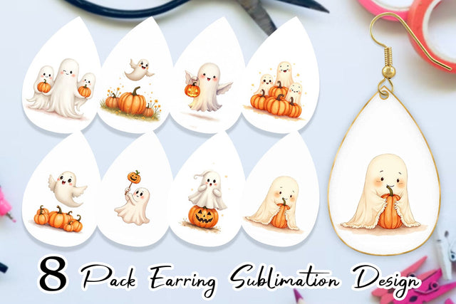 Earring Watercolor Ghost Pumpkin Friends Sublimation artnoy 