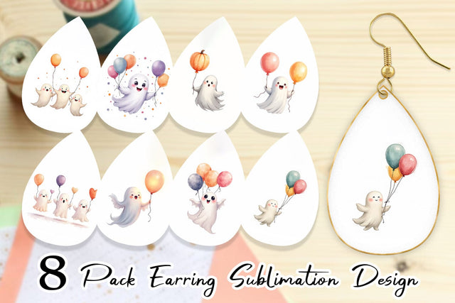 Earring Watercolor Ghost Spooky Balloons Sublimation artnoy 
