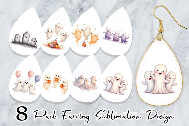 Earring Watercolor Ghost Trio Sublimation artnoy 