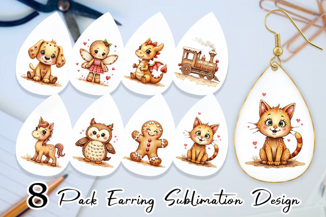 Earring Watercolor Gingerbread Friends Sublimation artnoy 