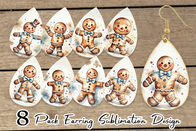 Earring Watercolor Gingerbread Man Sublimation artnoy 