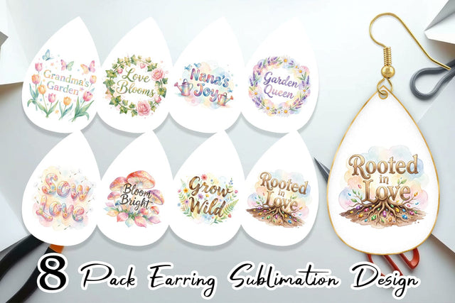 Earring Watercolor Grandma Garden Love Quotes Sublimation artnoy 