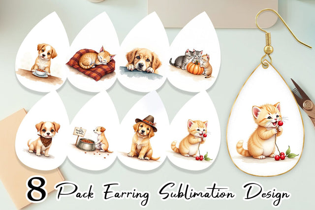 Earring Watercolor Grateful Pups Kittens Sublimation artnoy 