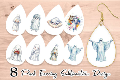 Earring Watercolor Groggy Morning Coffee Ghost Sublimation artnoy 