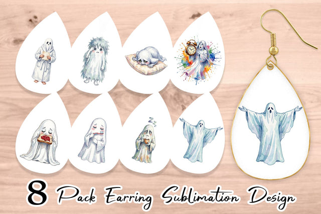 Earring Watercolor Groggy Morning Coffee Ghost Sublimation artnoy 