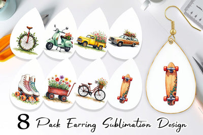 Earring Watercolor Groovy Bloom Riders 70s Floral Transport Sublimation artnoy 