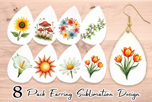 Earring Watercolor Groovy Garden 70s Retro Watercolor Florals Sublimation artnoy 