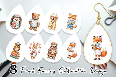 Earring Watercolor Groovy Retro Animal Nurse Sublimation artnoy 