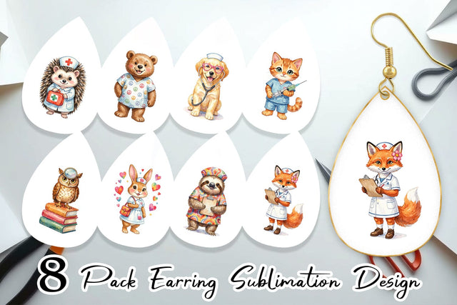 Earring Watercolor Groovy Retro Animal Nurse Sublimation artnoy 