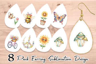 Earring Watercolor Groovy Retro Floral Garden Sublimation artnoy 