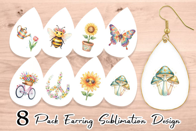 Earring Watercolor Groovy Retro Floral Garden Sublimation artnoy 