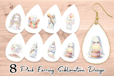 Earring Watercolor Grumpy Anti Social Ghost Sublimation artnoy 