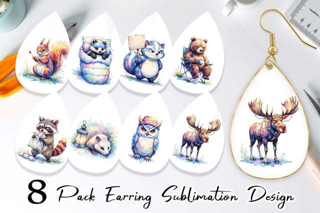 Earring Watercolor Grumpy Camping Animals Sublimation artnoy 