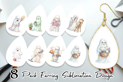 Earring Watercolor Grumpy Ghost Home Disasters Sublimation artnoy 