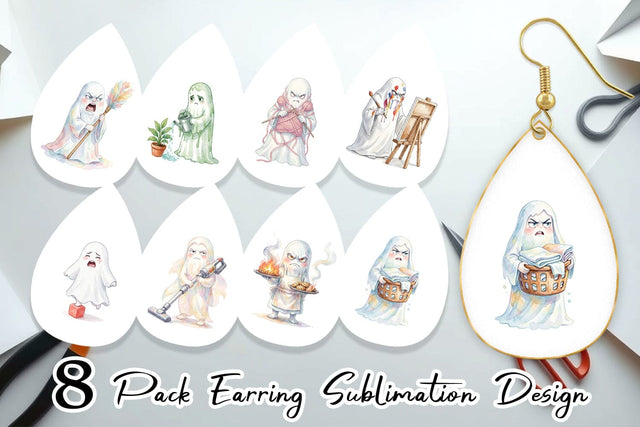 Earring Watercolor Grumpy Ghost Home Disasters Sublimation artnoy 