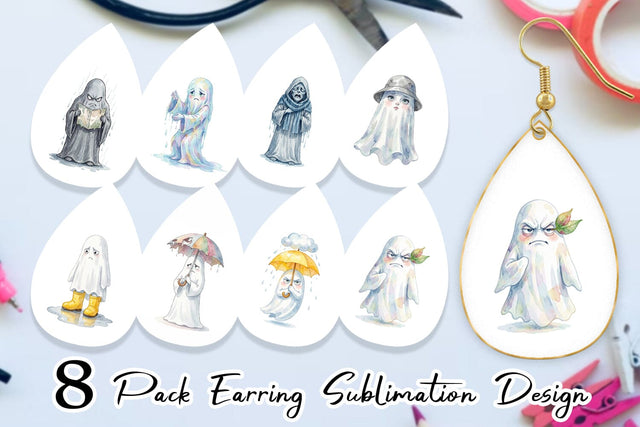 Earring Watercolor Grumpy Rainy Day Ghost Art Sublimation artnoy 