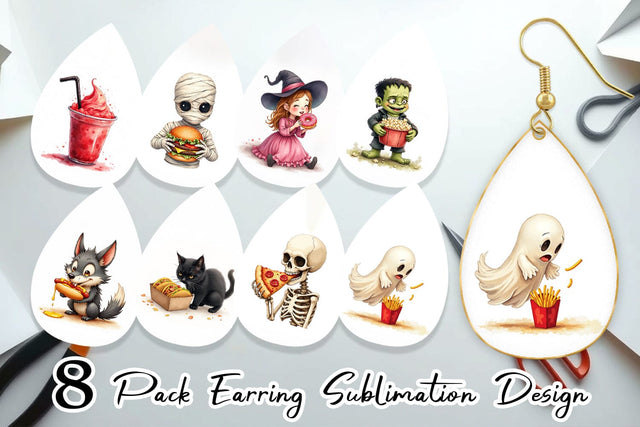 Earring Watercolor Haunted Junk Food Sublimation artnoy 