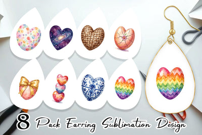 Earring Watercolor Heart Shaped Easter Egg Art Sublimation artnoy 