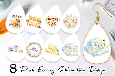 Earring Watercolor Honeycomb Bee Motivation Quotes Sublimation artnoy 