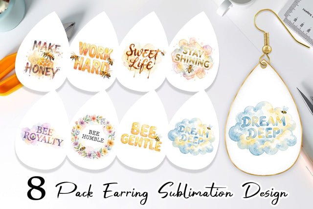 Earring Watercolor Honeycomb Bee Motivation Quotes Sublimation artnoy 