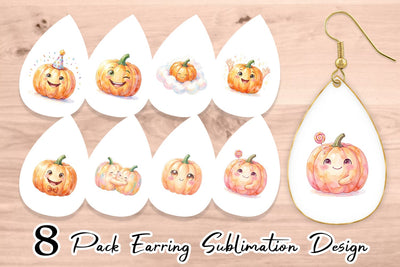 Earring Watercolor Kawaii Cute Pastel Pumpkin Sublimation artnoy 