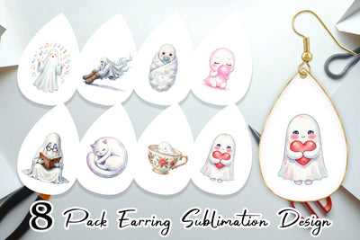 Earring Watercolor Kawaii Pastel Sleepy Ghost Sublimation artnoy 