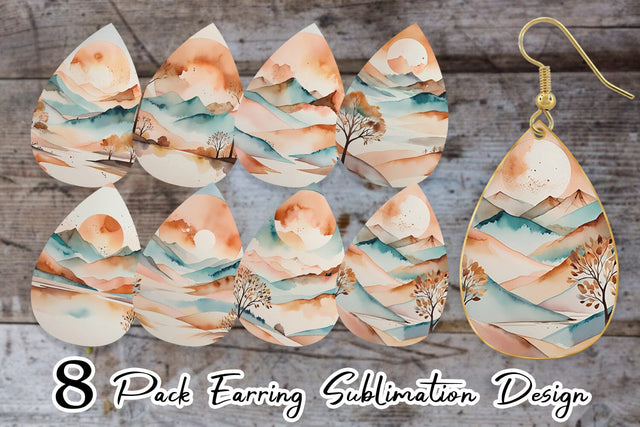 Earring Watercolor Landscape Sublimation artnoy 
