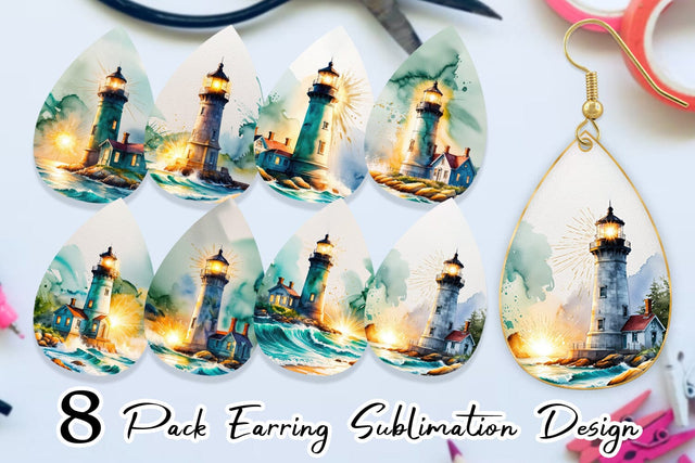 Earring Watercolor Lighthouse Sublimation artnoy 