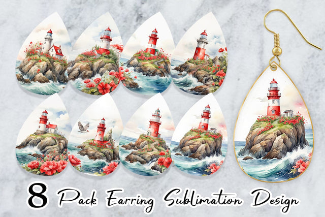 Earring Watercolor Lighthouse Sublimation artnoy 
