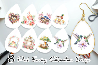Earring Watercolor Mama Bird And Floral Nest Art Sublimation artnoy 