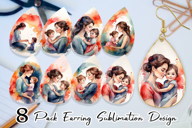 Earring Watercolor Mom and Kid Sublimation artnoy 