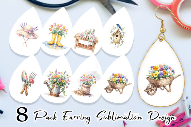 Earring Watercolor Moms Magic Garden Tools Sublimation artnoy 