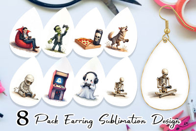 Earring Watercolor Monster Gaming Night Sublimation artnoy 