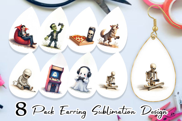 Earring Watercolor Monster Gaming Night Sublimation artnoy 