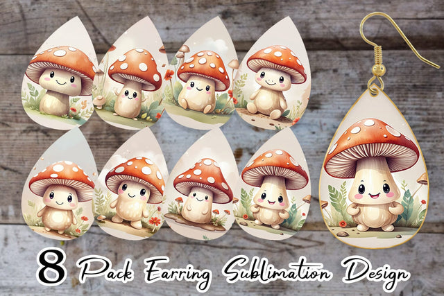 Earring Watercolor Mushrooms Sublimation artnoy 