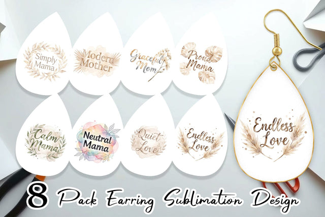 Earring Watercolor Neutral Boho Botanical Mama Quotes Sublimation artnoy 
