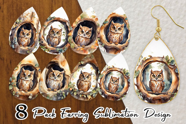 Earring Watercolor Owl Sublimation artnoy 