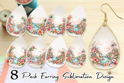 Earring Watercolor Paradise Sublimation artnoy 