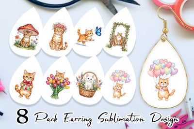 Earring Watercolor Pastel Garden Cat Celebration Sublimation artnoy 