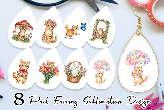 Earring Watercolor Pastel Garden Cat Celebration Sublimation artnoy 